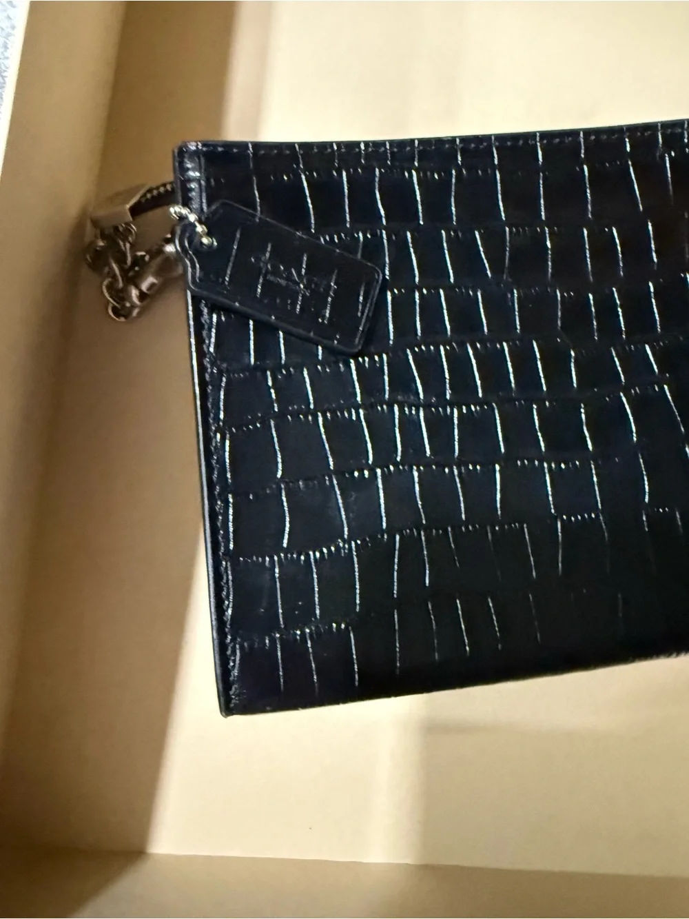 Coach Black Croc-Embossed Leather Chain Crossbody Bag